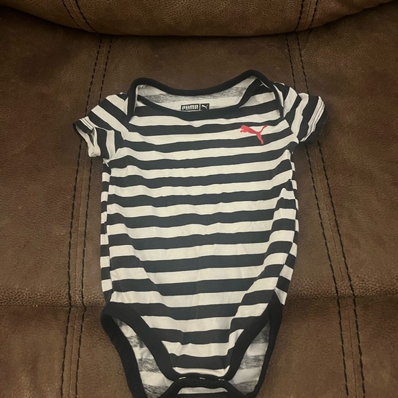 Puma Black and White Striped Kids Bodysuit with Red Logo - Picture 1 of 1